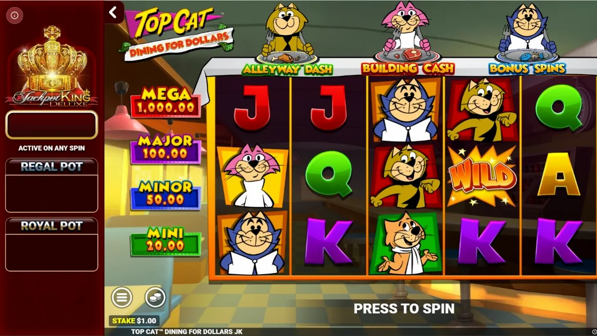 Top Cat Dining For Dollars slot game interface